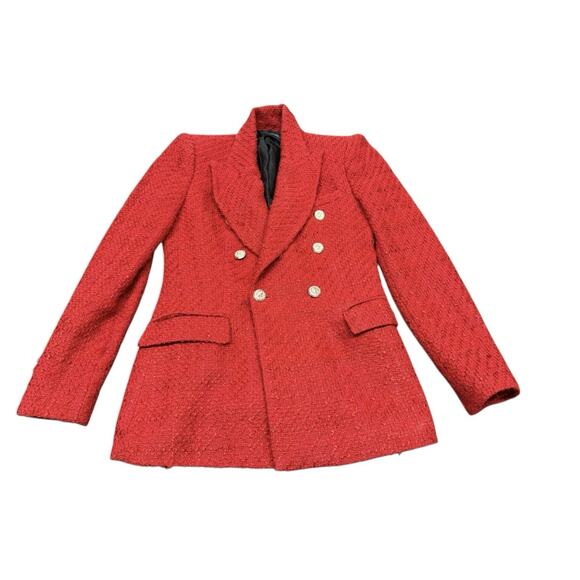 Zara Royal ASO Kate Middleton Textured Tweed Blazer Red Double Breasted sz Small - Picture 4 of 16